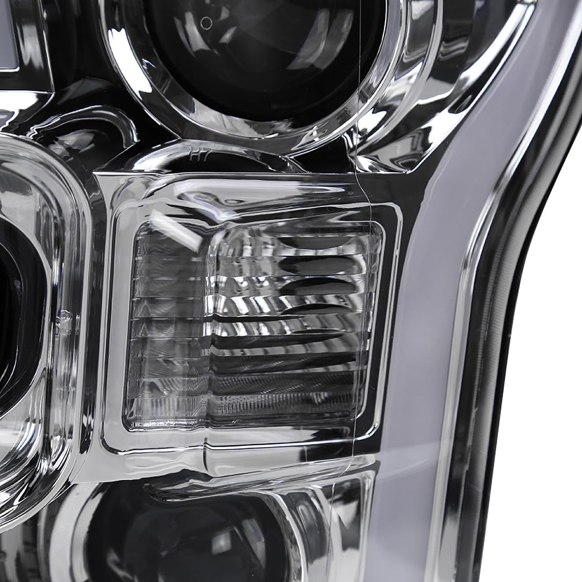 Chrome Projector Headlights SPEC-D TUNING w/LED Light Bar Compatible with 2015-2017 Ford F-150, Left + Right Pair Headlamps Assembly