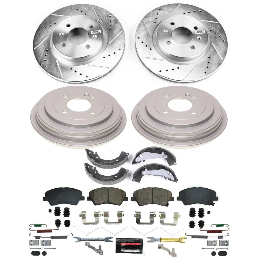 Power Stop Brake Kit Front and Rear For 2017 2018 2019 2020 Hyundai Elantra - Truck & Tow Carbon Fiber Ceramic Pads, Drums, & Drilled and Slotted Rotors Replacement, K15499DK-36