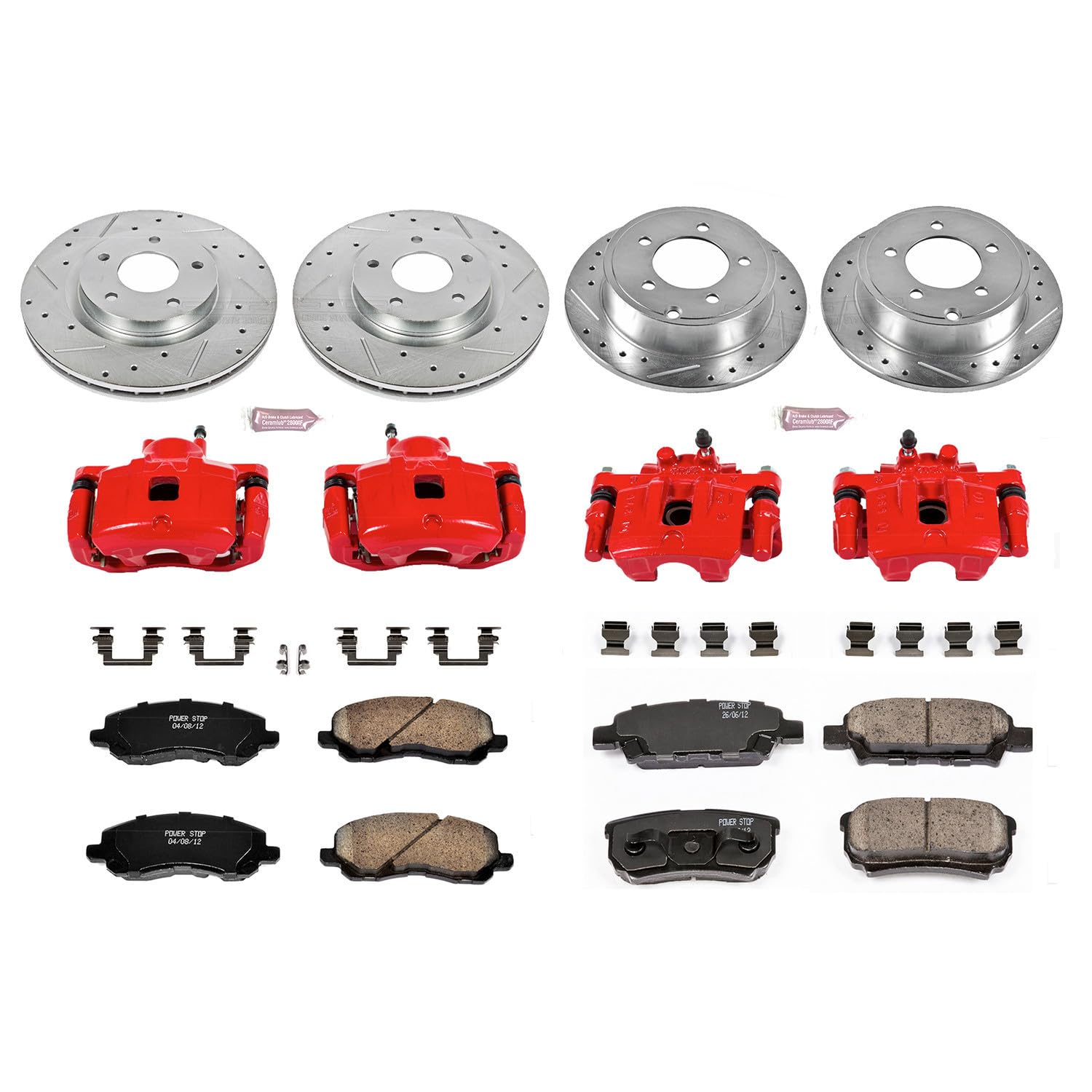 Power Stop Z23 Sport KC2840 1-Click Brake Kit with Powder Coated Calipers (Brake Pads, Drilled/Slotted Rotors) For 200, Sebring, Avenger, Caliber, Compass, Patriot [Model Specific]