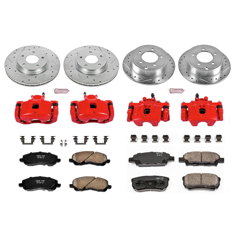 Power Stop Z23 Sport KC2840 1-Click Brake Kit with Powder Coated Calipers (Brake Pads, Drilled/Slotted Rotors) For 200, Sebring, Avenger, Caliber, Compass, Patriot [Model Specific]