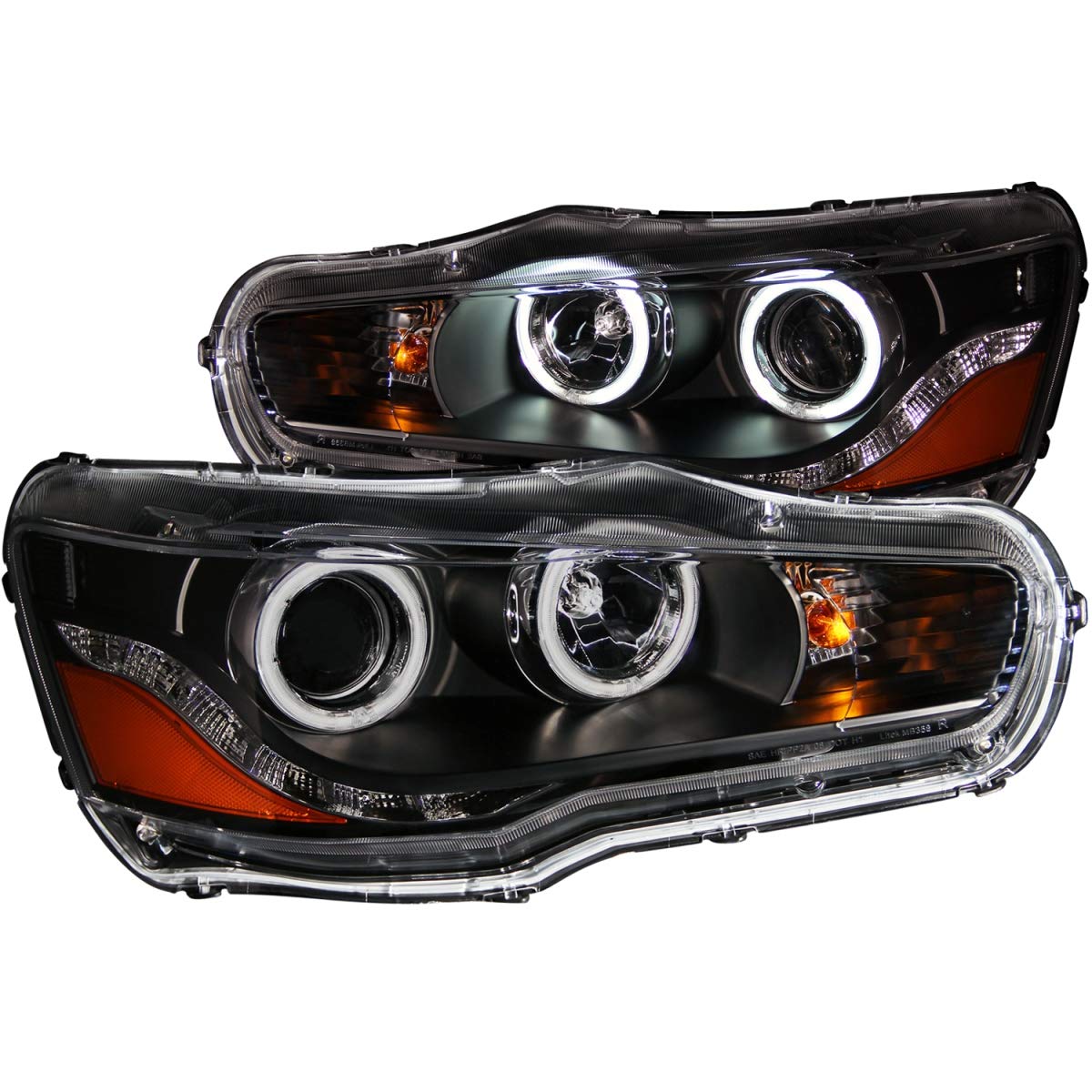 Anzo USA Black Halo 121428 Projector Headlight with Clear Lens and Amber Reflector for Mitsubishi Lancer