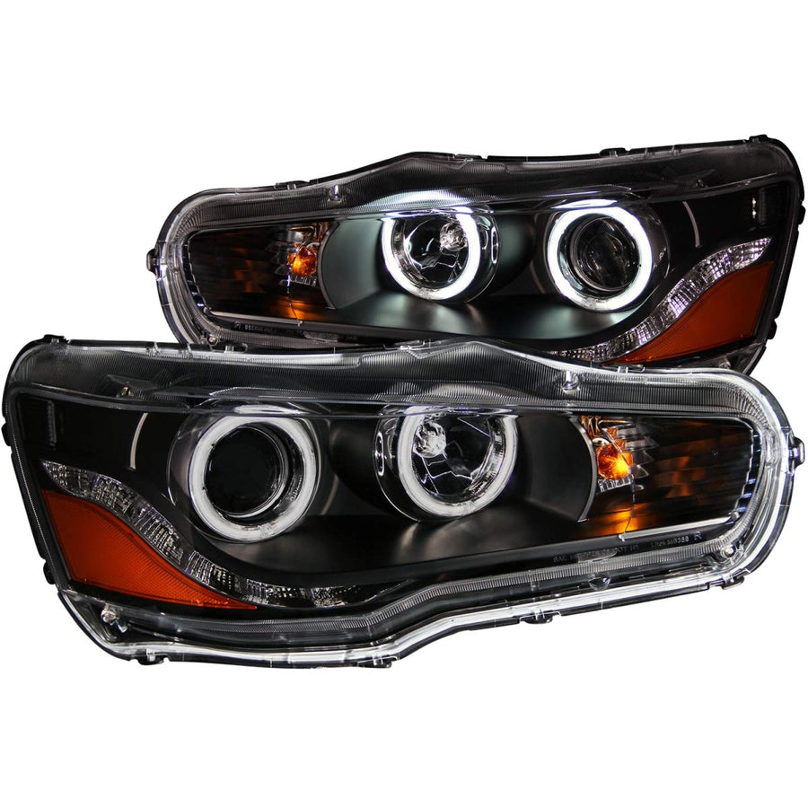 Anzo USA Black Halo 121428 Projector Headlight with Clear Lens and Amber Reflector for Mitsubishi Lancer