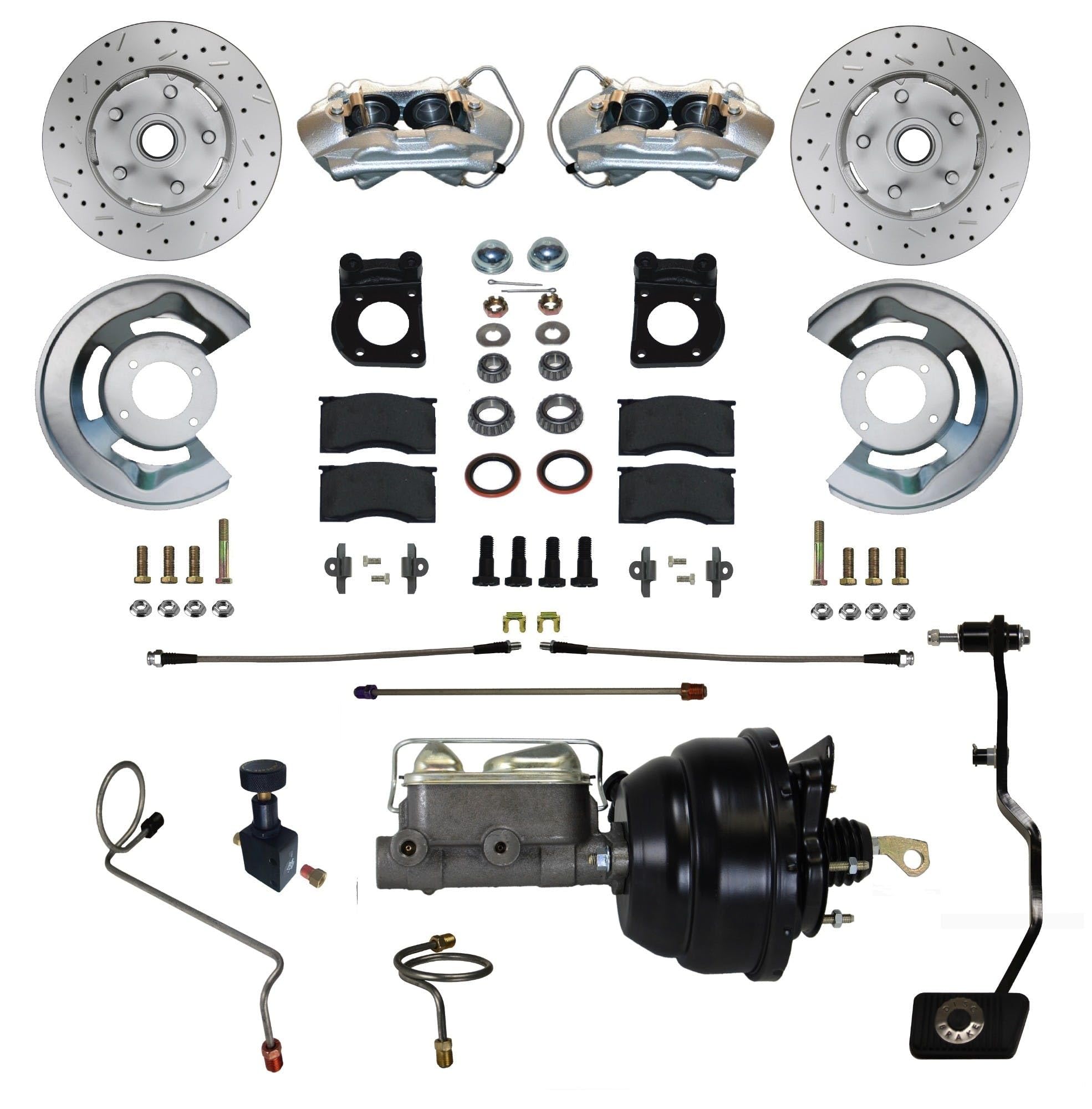 Power Disc Brake Conversion LEED BRAKES 1970 Mustang With Manual Transmission 4 Piston Caliper Maxgrip Xds Rotor