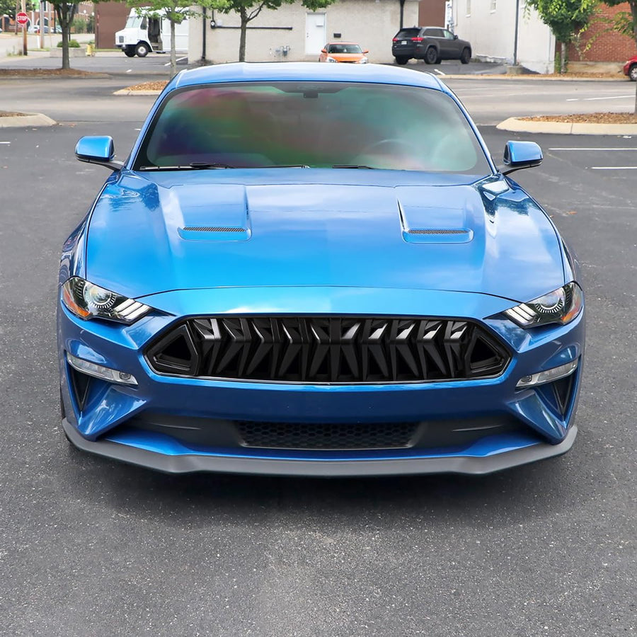 Matte Black Shark Style Spec-D Tuning Hood Grille w/LED Sequential Signal Compatible with 2018-2023 Ford Mustang
