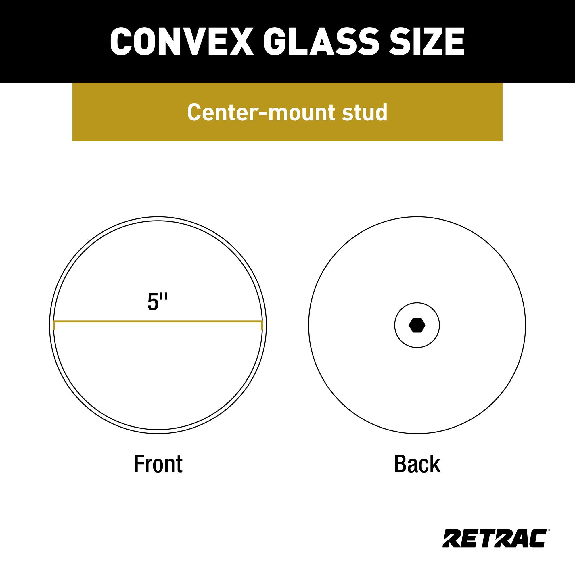 5-Inch Black Steel Center-Mount RETRAC Convex Mirror Head, Universal Driver or Passenger Side