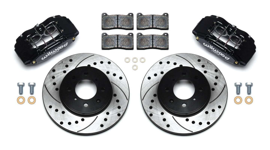 Brake Kit Wilwood 140-12996-D with Drilled Rotors, Black, Front