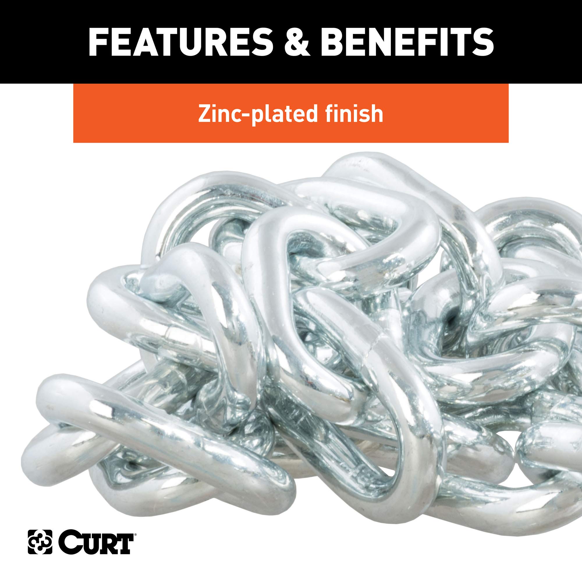 CURT 35-Inch Trailer Safety Chain with 5/16-In Clevis Snap Hook, 11,700 lbs Break Strength