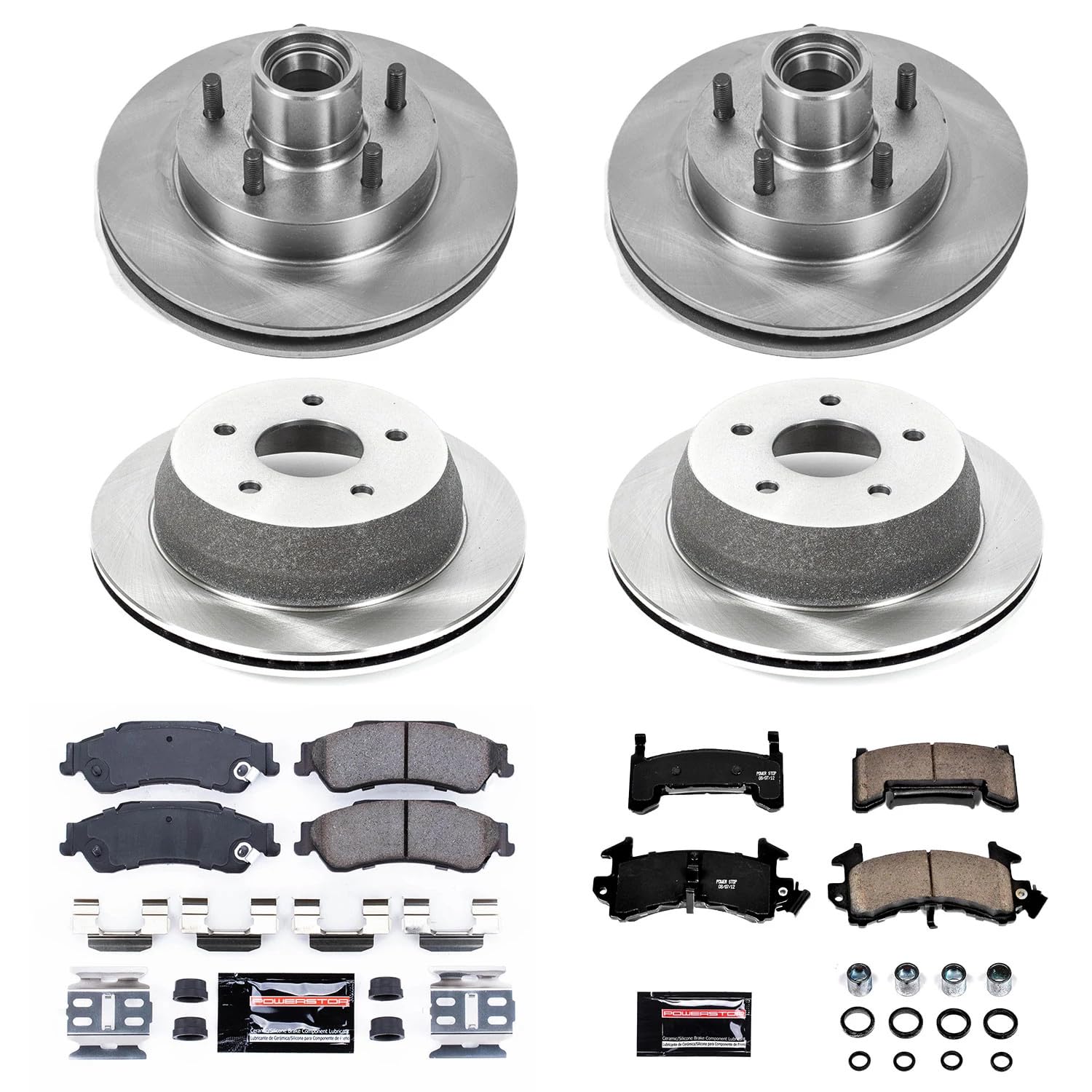 Power Stop K8437 Z23 Carbon Fiber Brake Pads Front and Rear with Drilled & Slotted Brake Rotors Kit For Chevrolet S10 2003, GMC Sonoma 2003 [Model Specific]