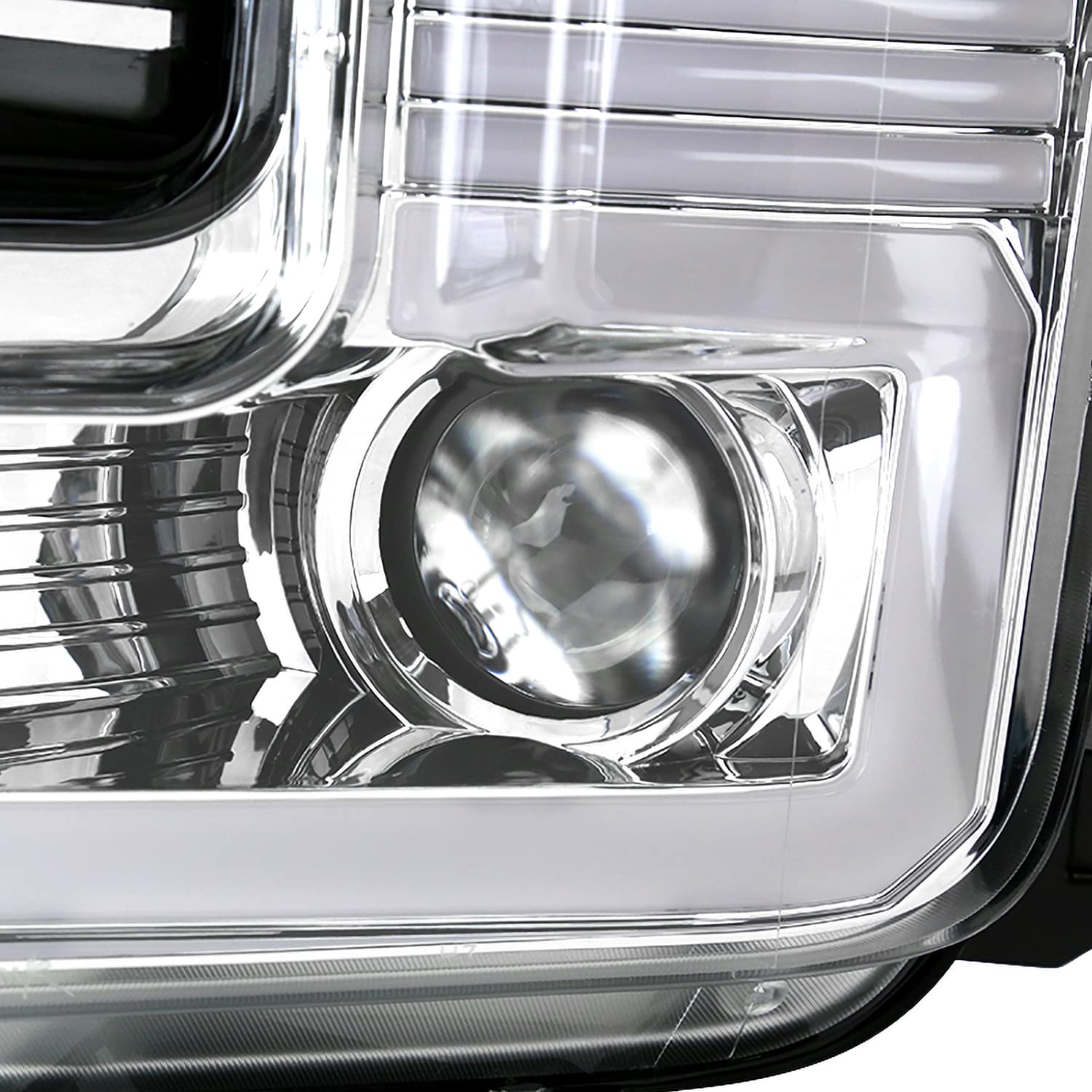 Dual Projector Chrome SPEC-D TUNING Headlights w/Switchback Sequential LED Tube Signal Compatible with 2015-2017 Ford F150 Left + Right Pair Headlamps Assembly