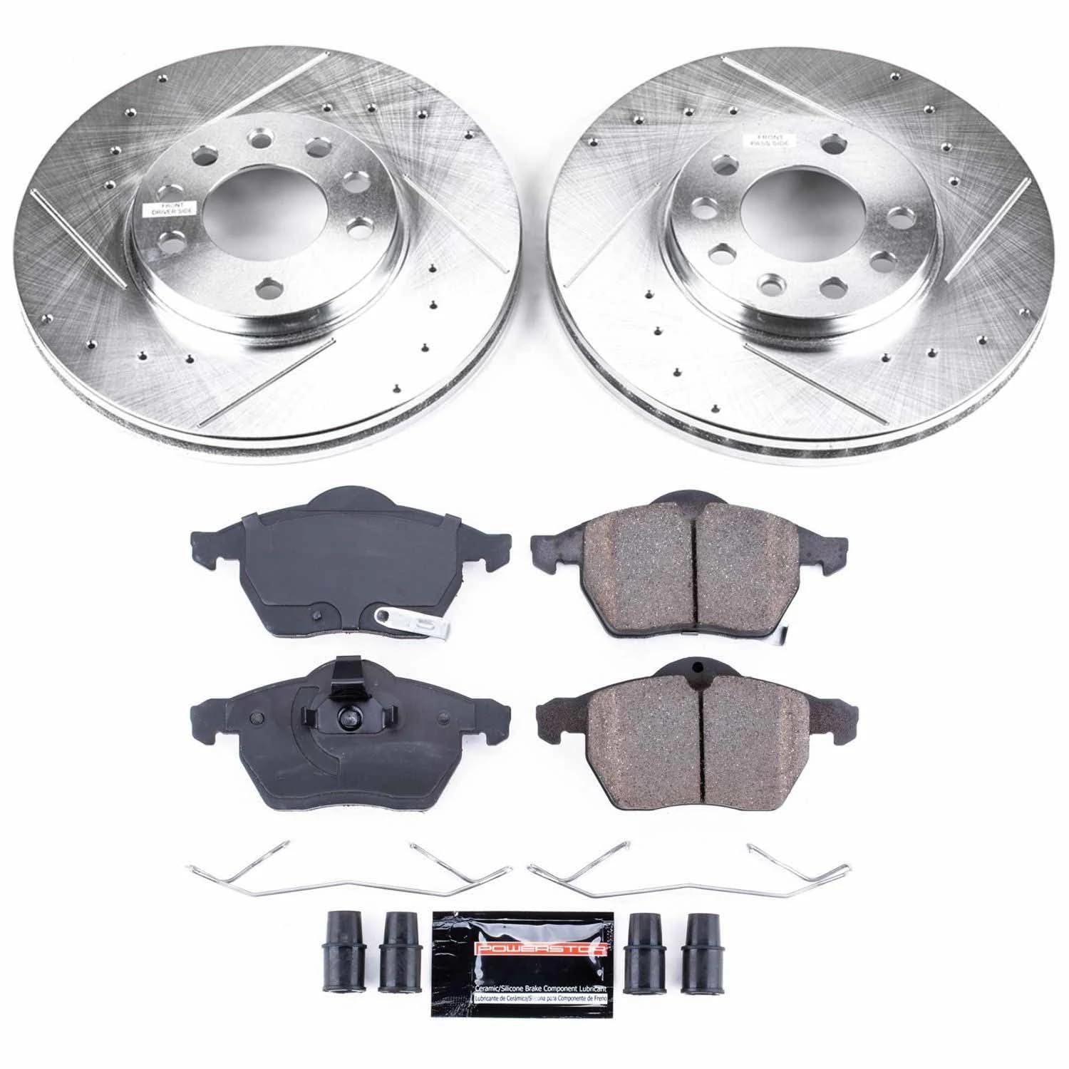 Power Stop K834 Z23 Carbon Fiber Brake Pads with Drilled & Slotted Brake Rotors Kit For Saab 9-3 Saab 9-5 L100 L200 L300 Saturn Saturn Saturn Saturn Saturn LW200 LW300 [Model Specific]