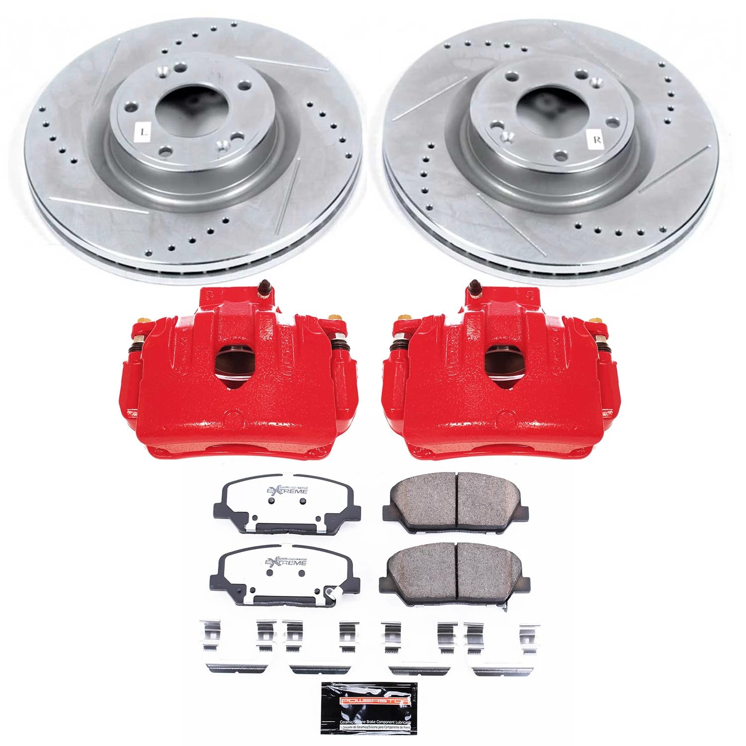 Power Stop Z26 KC6169-26 Street Warrior Front Caliper Kit-Drilled/Slotted Rotors, Carbon Ceramic Brake Pads & Calipers For Hyundai Genesis Coupe 2010-2016 [Model Specific]