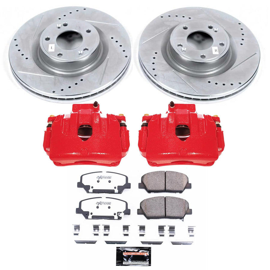 Power Stop Z26 KC6169-26 Street Warrior Front Caliper Kit-Drilled/Slotted Rotors, Carbon Ceramic Brake Pads & Calipers For Hyundai Genesis Coupe 2010-2016 [Model Specific]