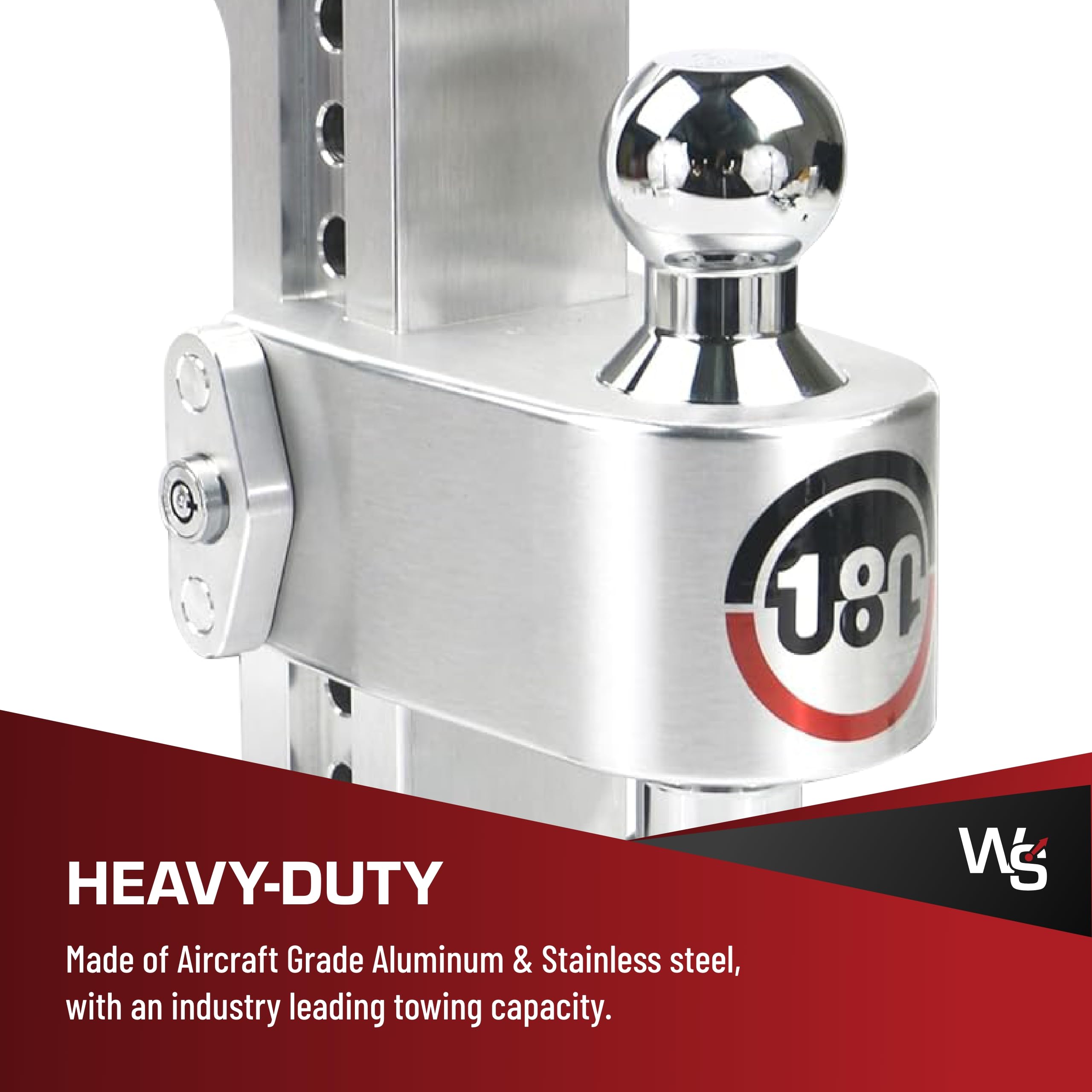 Weigh Safe Adjustable Trailer Hitch - 180-Degree Trailer Hitch for Towing - Compatible with 2.5" Receivers - 8" Drop, Chrome-Plated Tow Balls, 12,500 GTW, 2-Piece Lock Set
