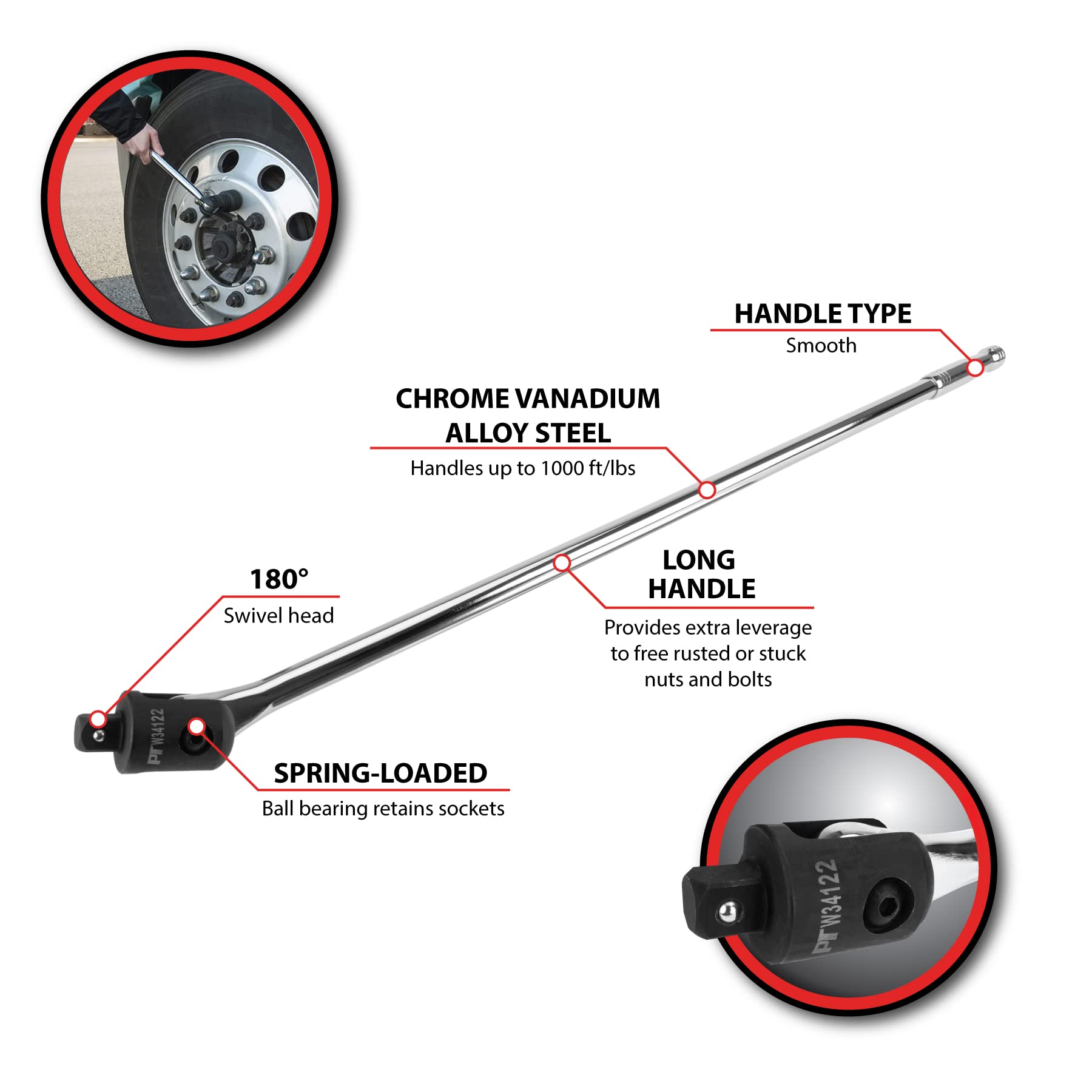 W34122 Performance Tool 3/4-Inch Drive 40-Inch Jumbo Breaker Bar