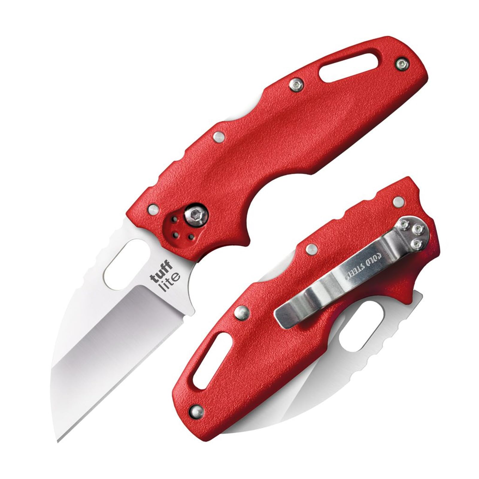 Cold Steel 2.5" Tuff Lite AUS8A Sheepsfoot Razor-Sharp Plain Blade 3.5" Griv-Ex Red Handle Pocket Folding Knife, Boxed