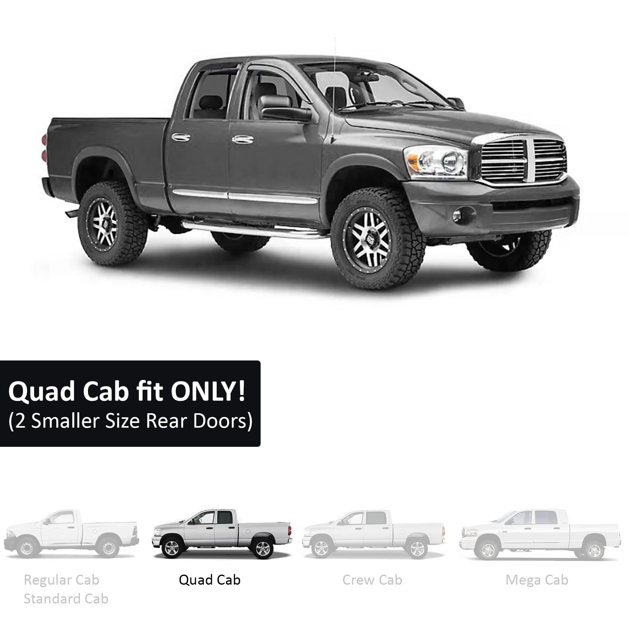 Off Road Black Horse [BHOR Tape On Rain Guards/Wind Deflectors Compatible with 2019-2024 Ram 1500 Quad Cab Smoke 4 PCs - 140542