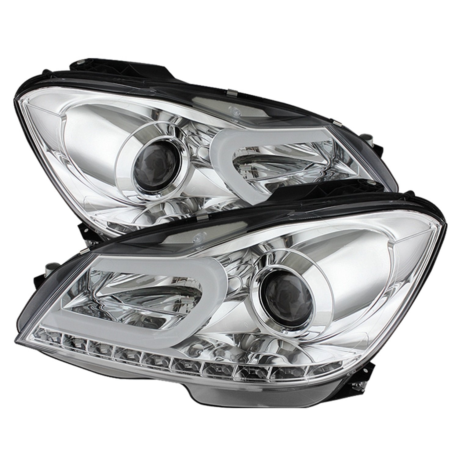 Mercedes Benz W204 C-Class 12-13 Spyder 5074256 Projector Headlights - Halogen Model Only (Not Compatible With Xenon/HID Model) - DRL - Chrome - High H1 (Included) - Low H7 (Included)