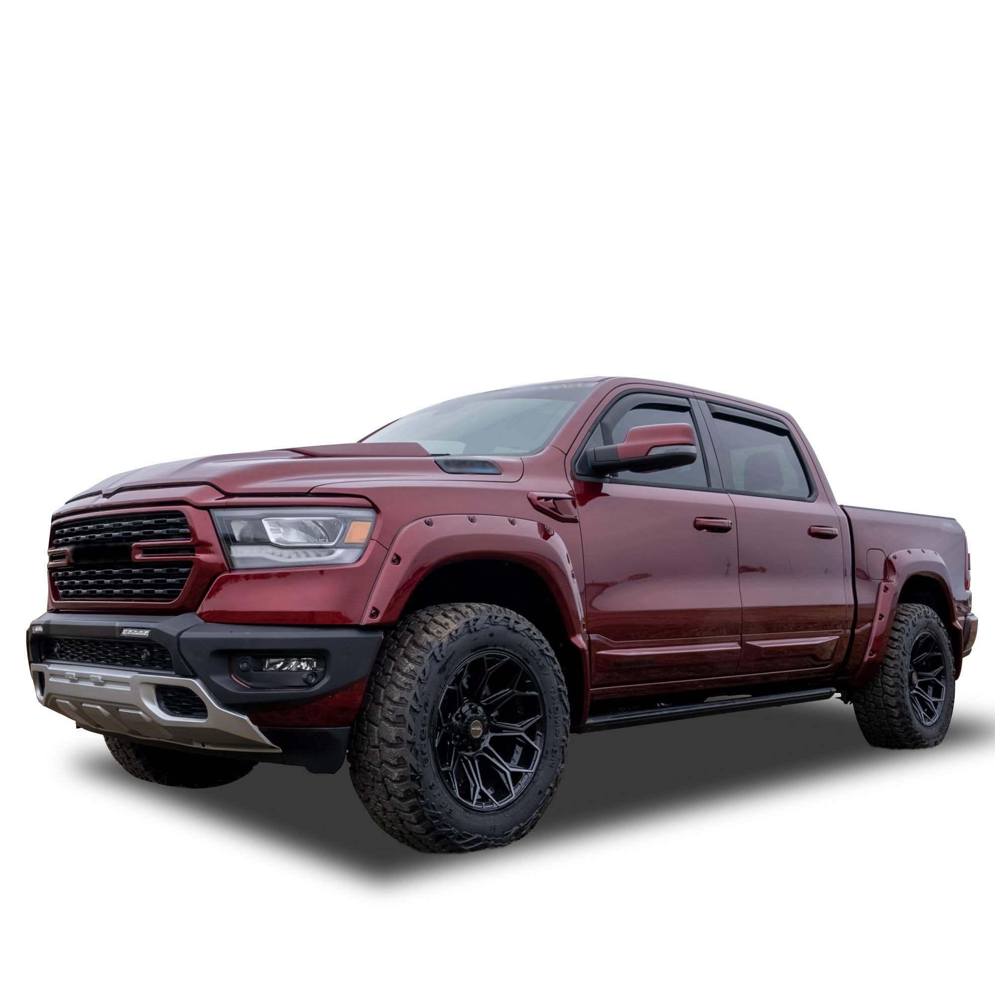Off Road Black Horse [BHOR in Channel Rain Guards/Wind Deflectors Compatible with 2019-2024 Ram 1500 Crew Cab Smoke 4 PCs - 1494806IN