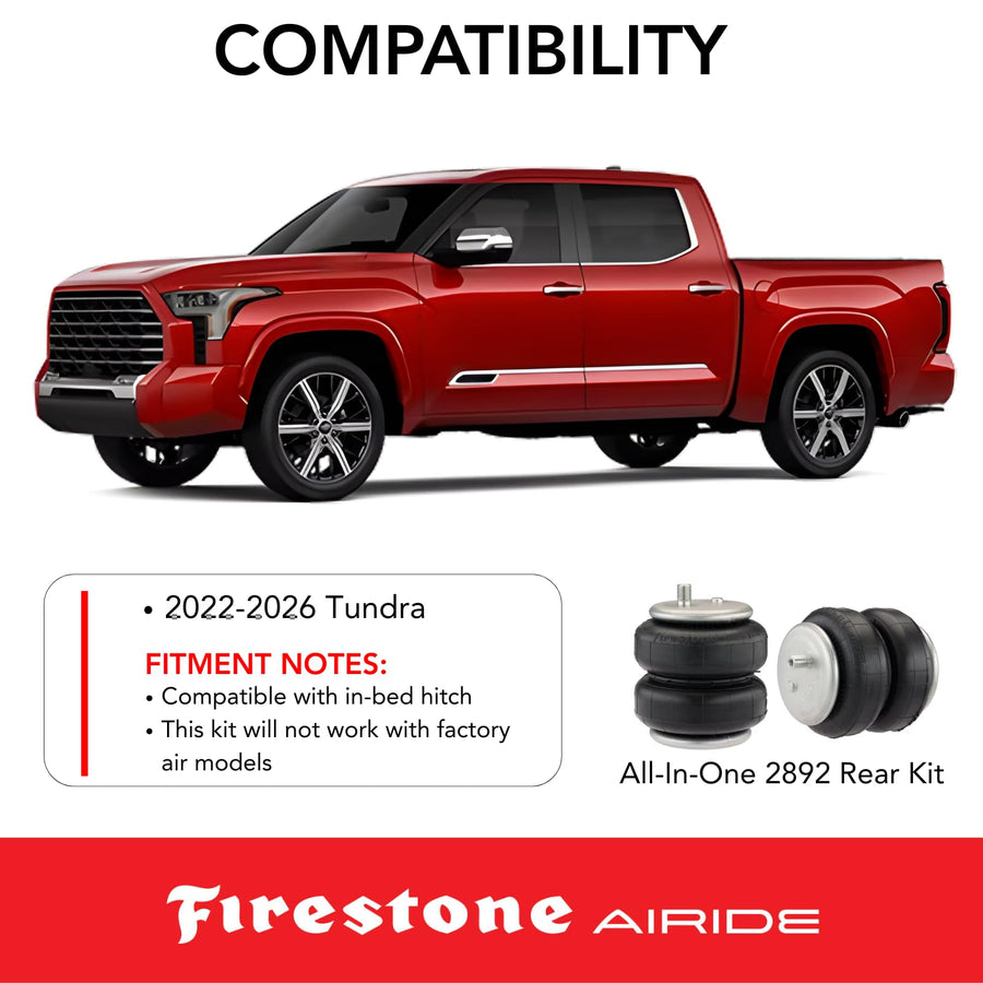 Airide Firestone 2892 All-In-One Wireless Rear Air Spring Kit fits 2022-2026 Tundra Except Factory Air | Up to 5,000 lbs Load Capacity | 5-100 PSI | Easy Installation