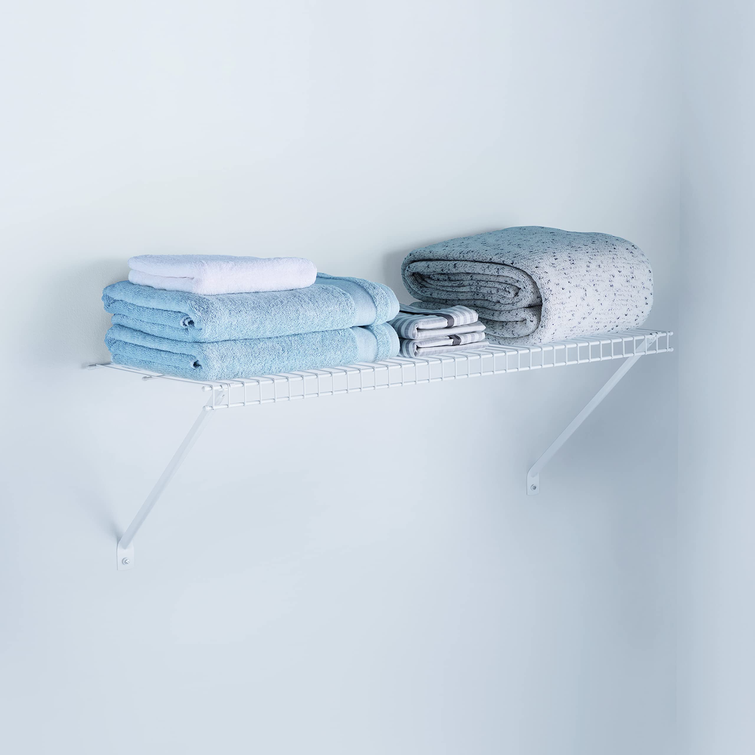 3 Ft. Wide Rubbermaid Direct Wall Shelf, Mounting Hardware Kit Included, White, Wire Shelving Organizer System for Home/Laundry/Bathroom/Mudroom/Pantry/Linen Closet, 3' Length