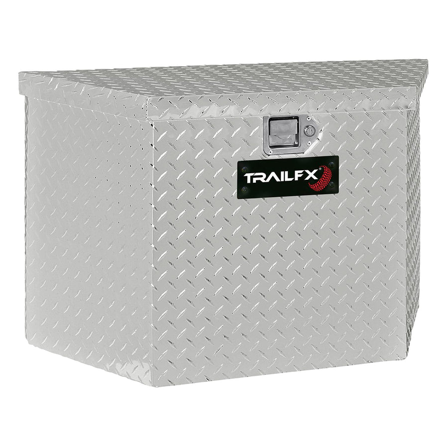 Trailer Tongue Tool Box TrailFX Single Lid with Struts Polished 16-Gauge Diamond Tread Aluminum 4.1 Cubic Foot Capacity 34 Inch Length x 18 Inch Width x 21 Inch Height Bright Finish 201341