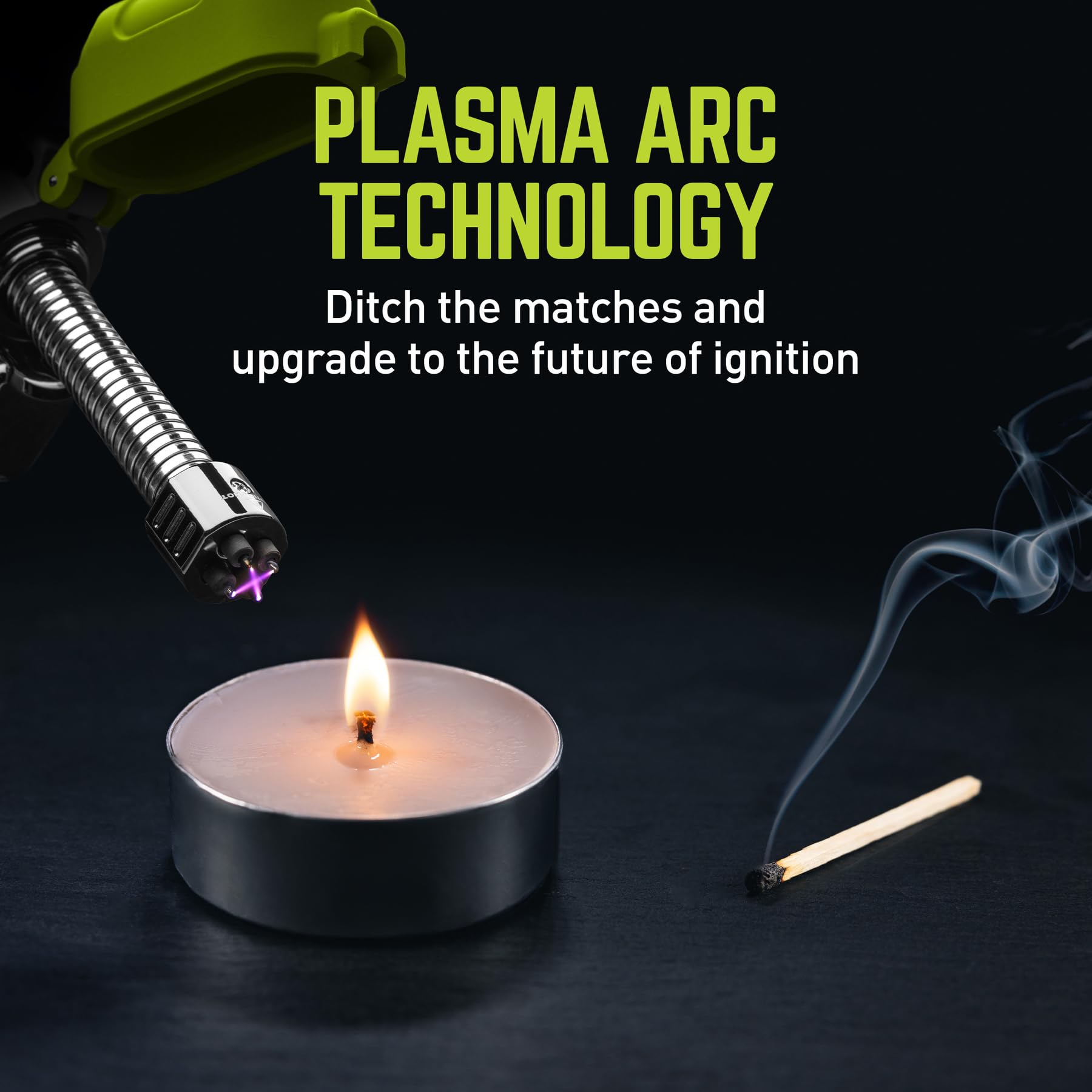 Plasma Lighter True XRL | Flameless and Fuel-Free, Plasma Arc Technology, 100+ Ignitions on a Single Charge, Windproof, Water-Resistant, Compact and Rugged Design - Black/Green