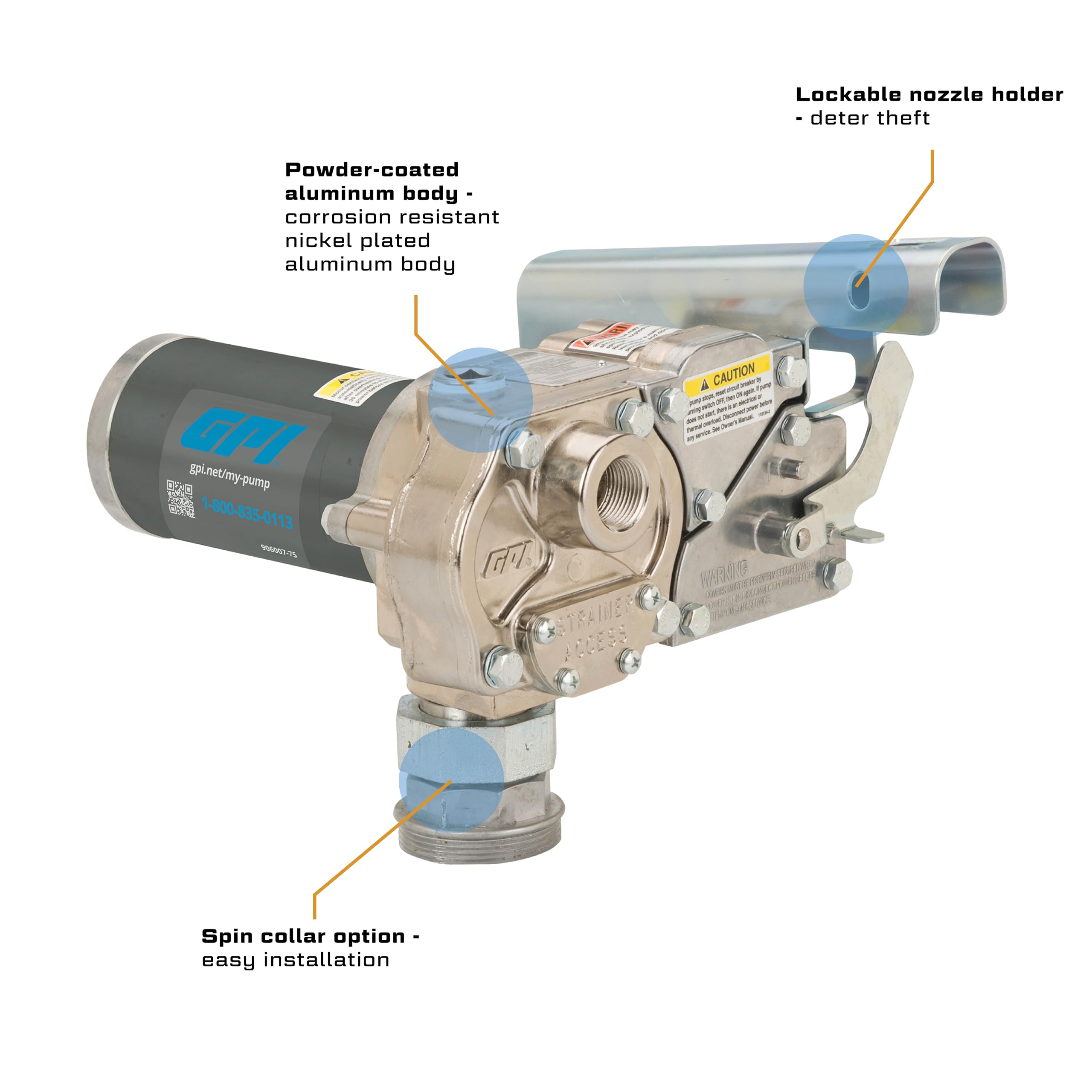 M-1115S-Methanol-PO Fuel Transfer Pump, GPI 110700-04, 12 GPM, 115-VAC, Spin Collar, Nickel Plated Housing, Accessories Sold Separately
