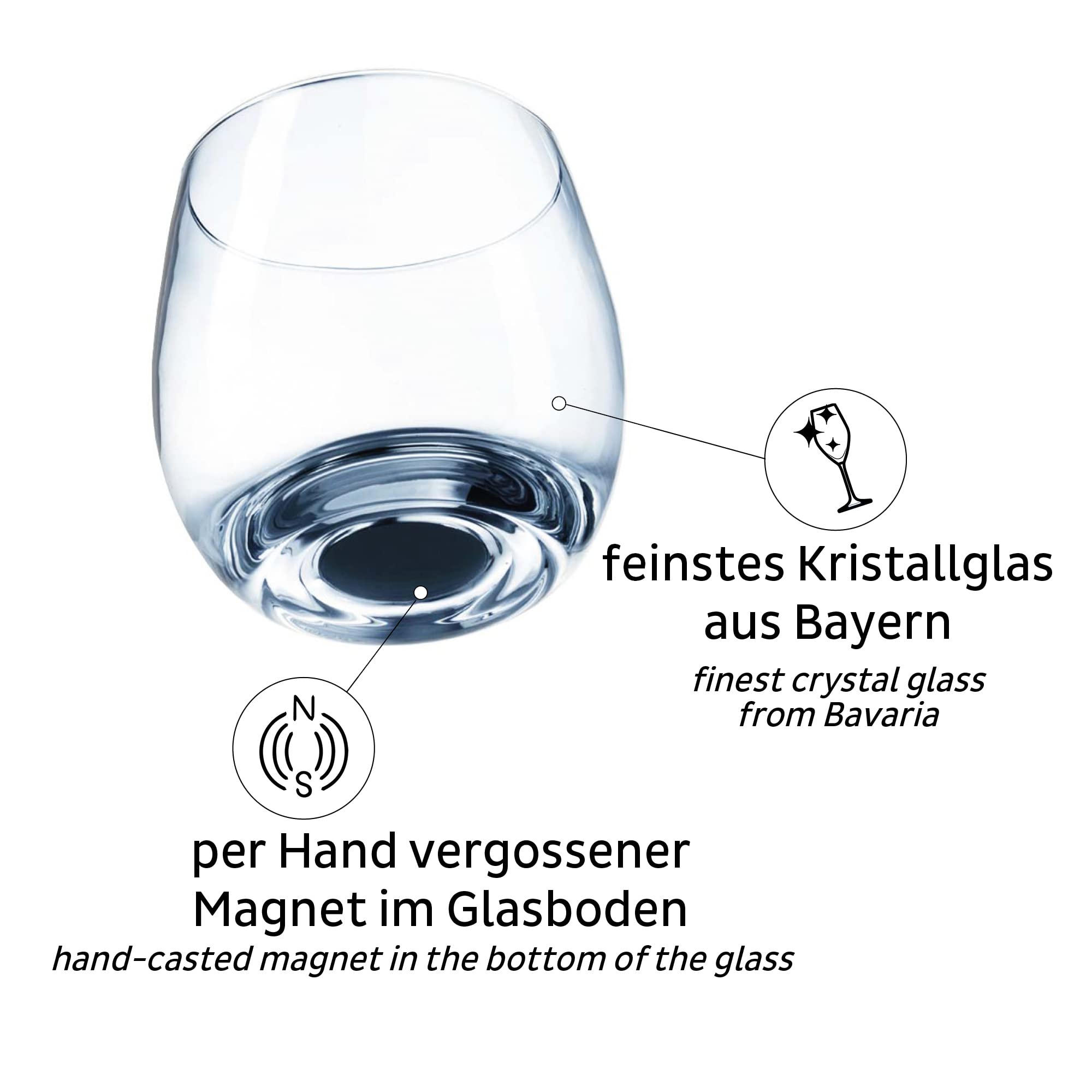 silwy® Magnetic Glasses Crystal with Perfectly Integrated Magnets Including Metal Nano Gel Pads - Non-Slip Camping Glasses, Boat and Yacht Accessories (Whisky // 0.25 l // Set of 2)