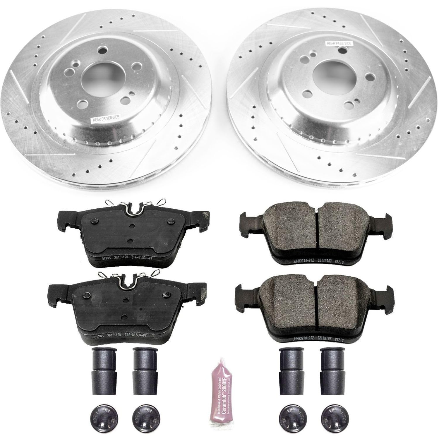 Power Stop K8047 Z23 Carbon Fiber Brake Pads with Drilled & Slotted Brake Rotors Kit Rear