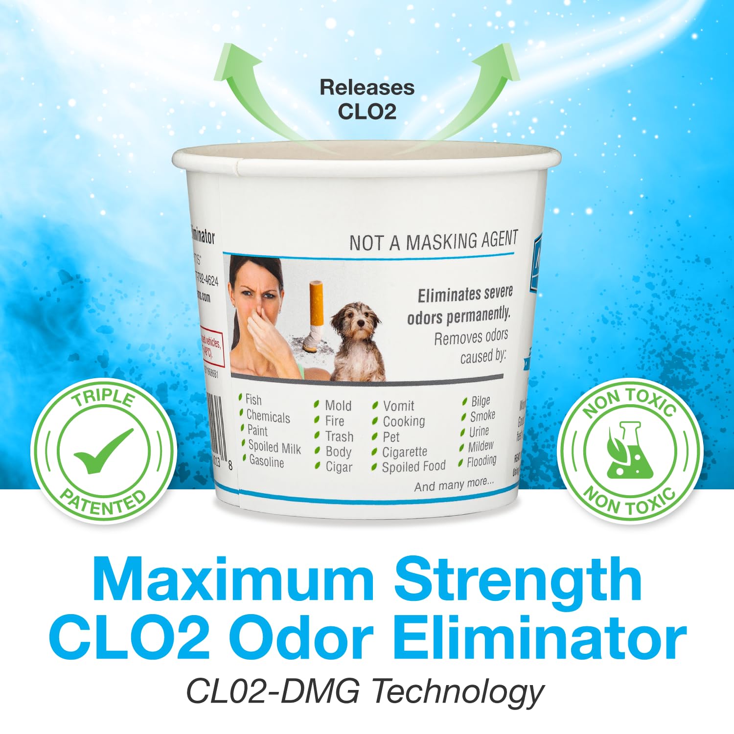Biocide Systems Shocker Marine, Quick Release Odor Eliminator for Boats, Eco-Friendly Chlorine Dioxide Odor Bomb for Removing Mildew, Fish, & Food Smells, Up to 250 Cubic Feet of Interior Space