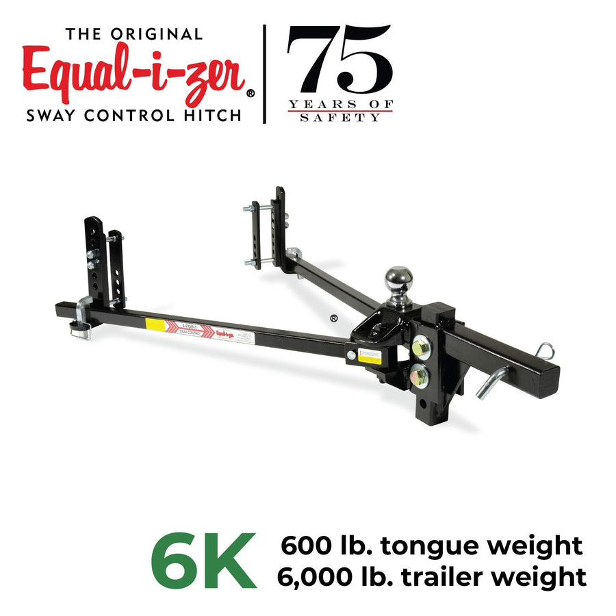 Equal-i-zer Sway Control Hitch 4-point, 90-00-0600, 6,000 Lbs Trailer Weight Rating, 600 Lbs Tongue Weight Rating, Weight Distribution Kit Includes Standard Hitch Shank, Ball NOT Included