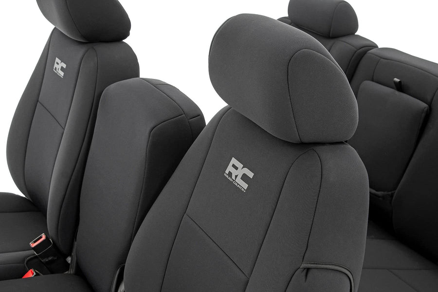 Rough Country Neoprene Seat Covers for GMC Sierra & Chevy Silverado 1500/2500HD (2007-2013) - Waterproof & UV Resistant, Foam Padded, Front & Rear Seat Cover Set