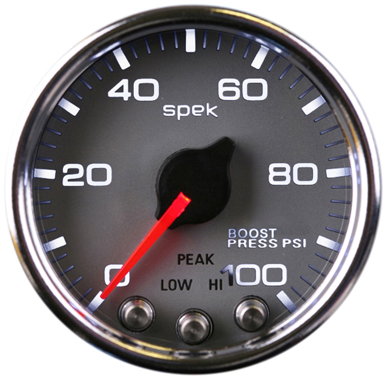 Gauge AUTO METER P30521 Boost (Spek-Pro 2 1/16", 100Psi, Stepper Motorwith Peak & Warn, Slvr/Chrm, Spek-Pro)
