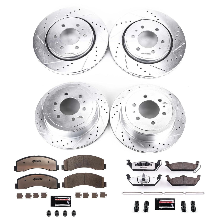Brake Kit Power Stop For 2010 2011 Ford F150 6Lug - Front and Rear Z36 Truck & Tow, Carbon Fiber Ceramic Brake Pads and Drilled and Slotted Brake Rotors Rreplacement, K3166-36
