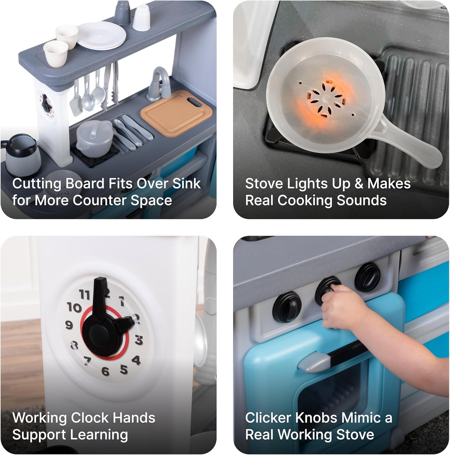 Step2 Kids Kitchen Cooking Time Playset, Indoor/Outdoor Kitchenette, Interactive Play with Lights and Sounds, Made of Durable Plastic, Includes 23 Piece Toy Accessories, for Toddlers 2+ Years Old