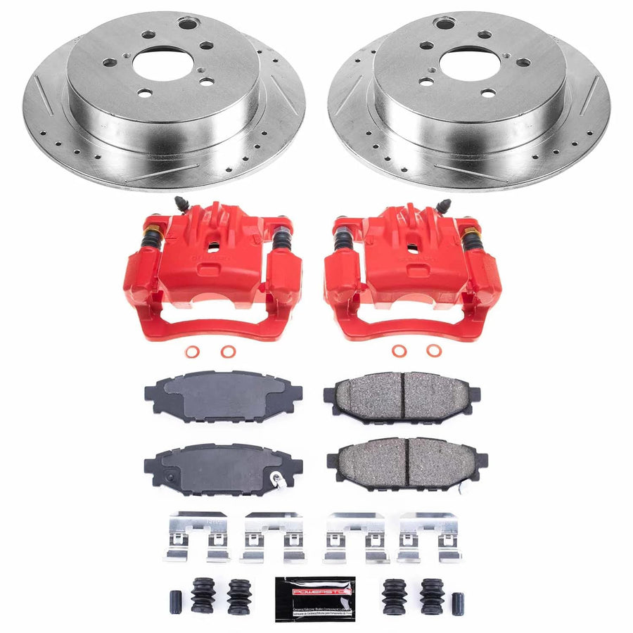 Power Stop Z23 KC6107, Rear Brake Caliper Kit-Drilled/Slotted Rotors, Carbon Ceramic Brake Pads, Calipers For Subaru Crosstrek, Subaru Forester, Subaru Impreza, Subaru XV Crosstrek [Model Specific]