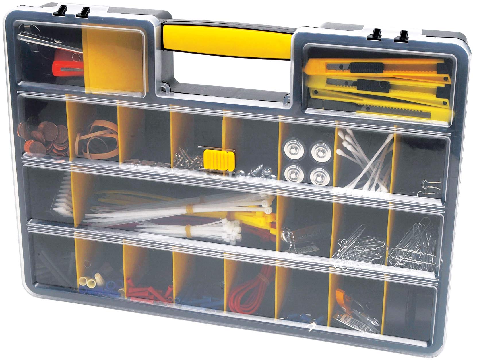 W54037 Performance Tool 26 Adjustable Compartment Hardware Organizer Box With Dividers - Durable Plastic Screw Organizer For Nuts, Bolts, Screws, Nails, and Small Hardware
