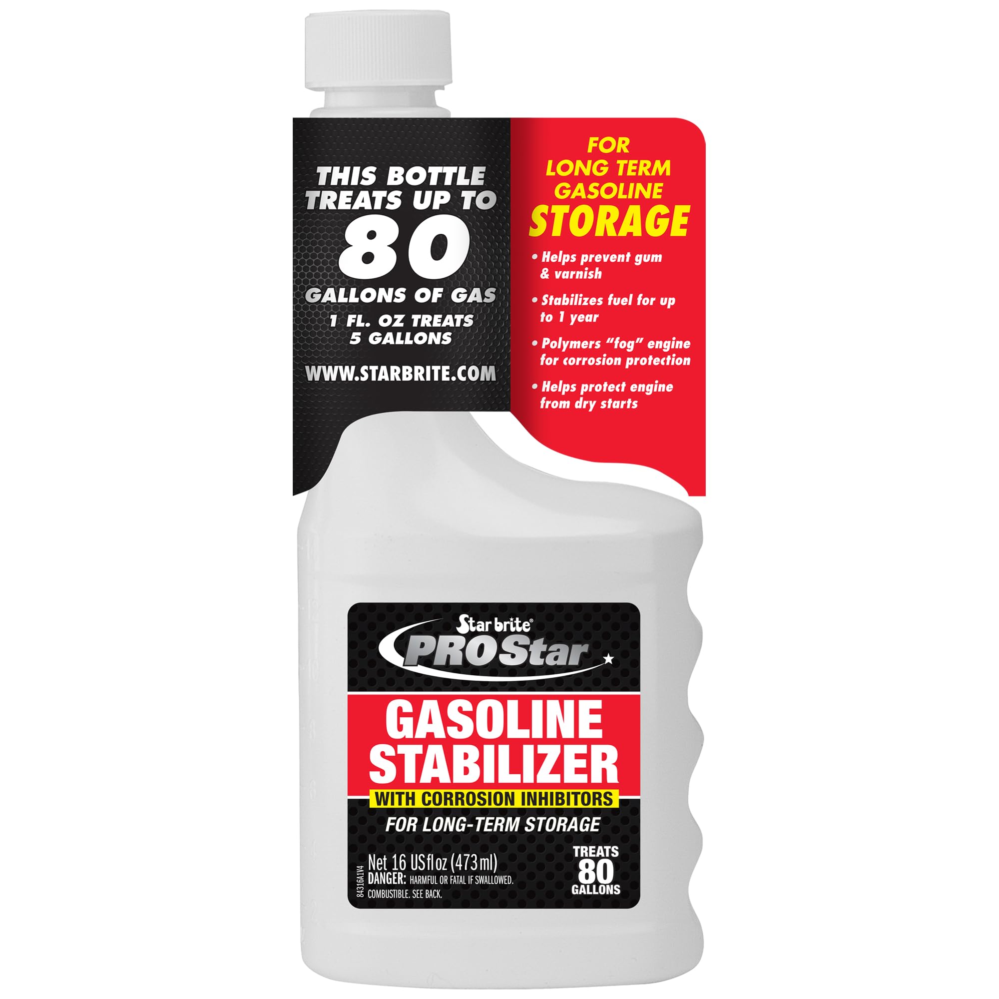 PRO STAR BRITE Gasoline Stabilizer - Fog & Protect Stored Engines & Entire Fuel System from Corrosion - Keep Gas Fresh for up to 1 Year - EZ Store EZ Start - 16 OZ (084316)