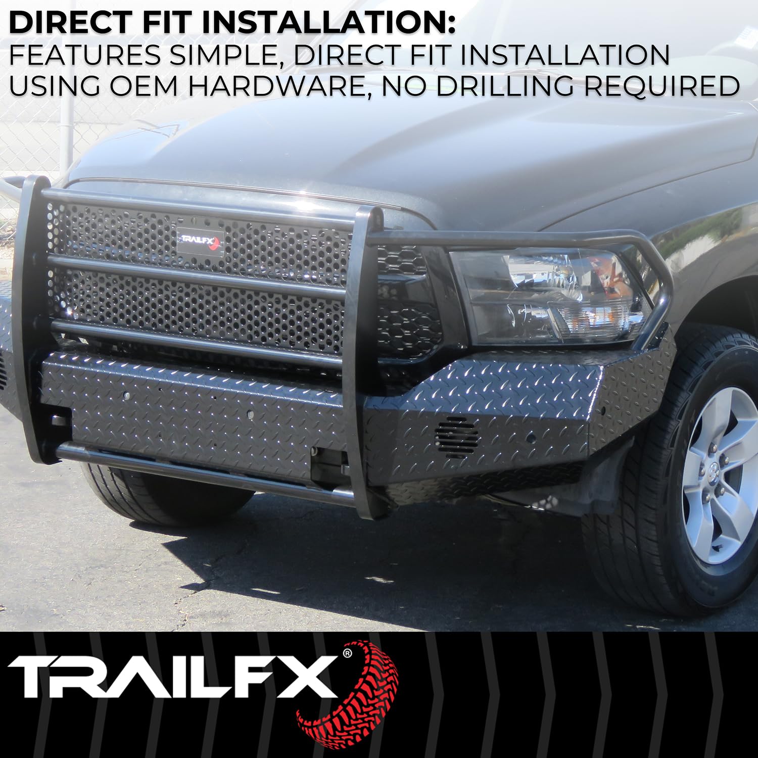 FX3021A Trail FX Bumper, One Piece Design, Direct Fit, With Grille Guard/Grille Mesh/Auxiliary Light Cutouts, Without Winch Mount, Gloss Black, Steel, Fits 2015-2019 Chevrolet Silverado 2500/3500 HD