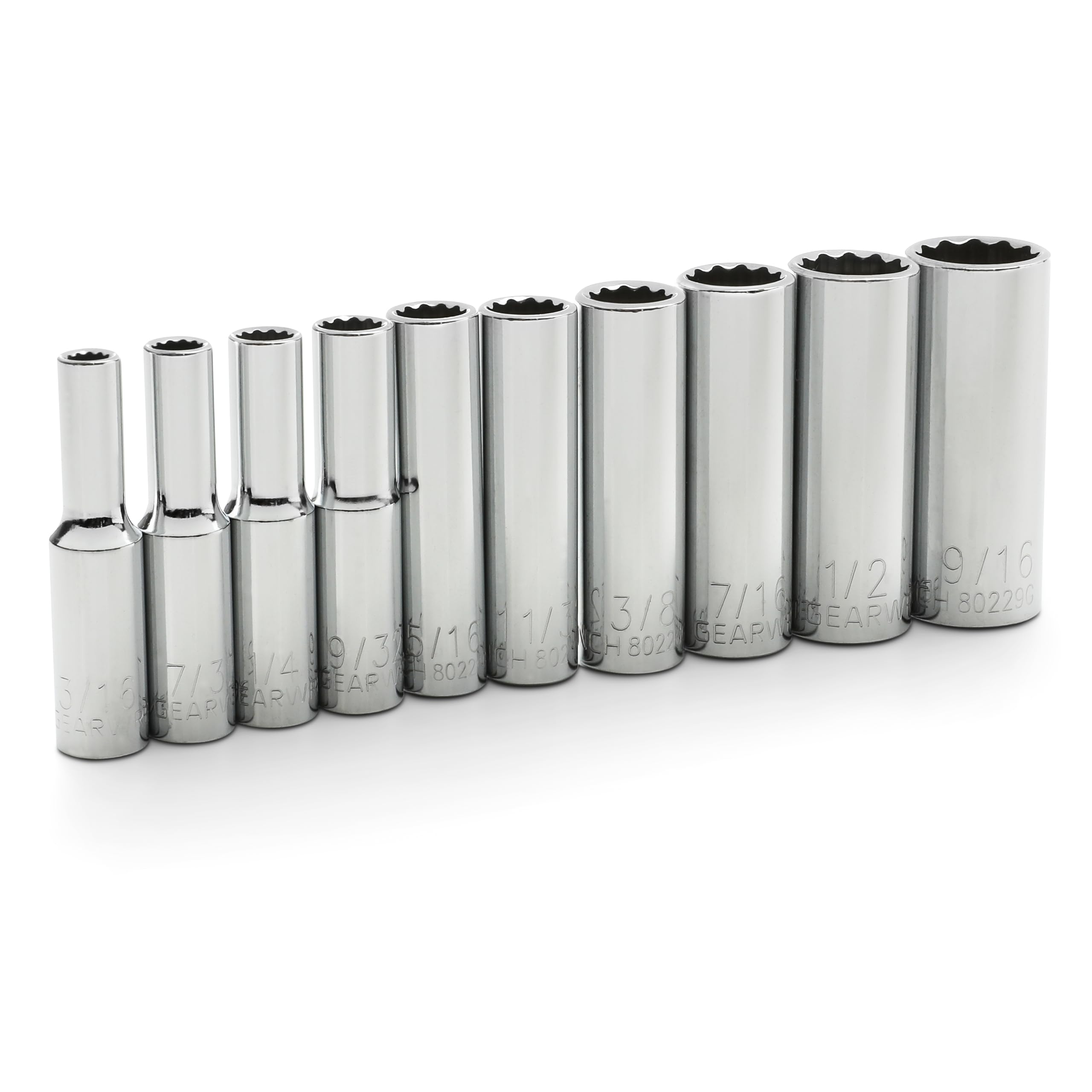 1/4" Drive GEARWRENCH 10 Pc. 12 Pt. Deep Socket Set, SAE - 80309D