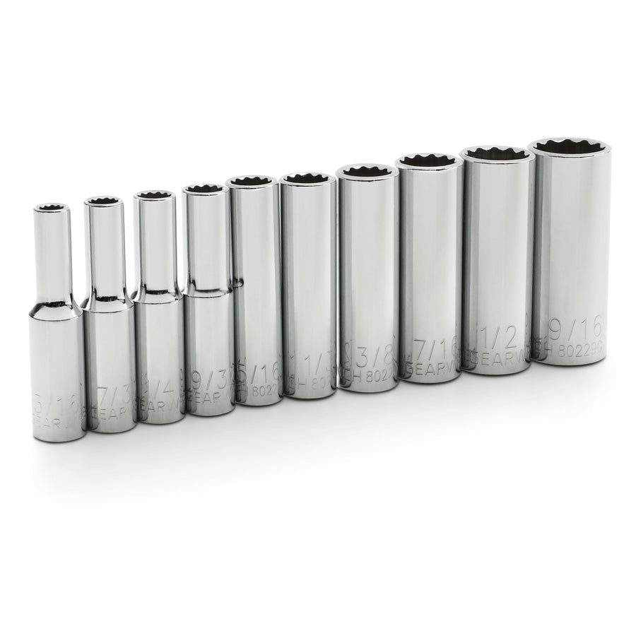 1/4" Drive GEARWRENCH 10 Pc. 12 Pt. Deep Socket Set, SAE - 80309D