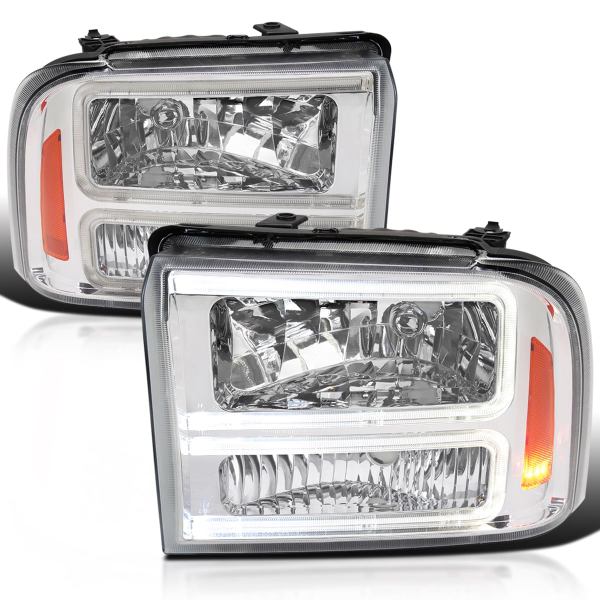 LED BAR Headlights SPEC-D TUNING Compatible with 2005-2007 Ford F250 F350 F450 F550 Super Duty, Left + Right Pair Headlamps Assembly