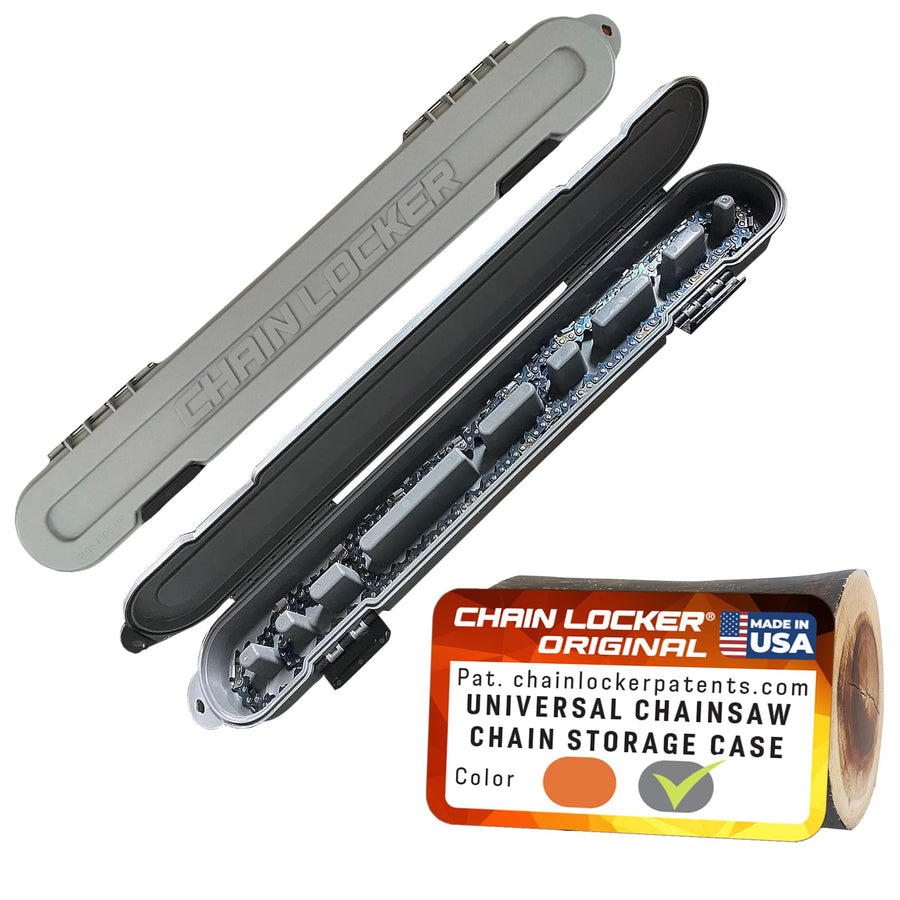 Chainsaw Chain Original Storage - Universal Portable Case for Saw Chain Holder All Chains up to 20” Inch Blades - Can Stack 2” Deep, Fits 8+ Chains, Made in USA - Gray - Holiday Gift for Family