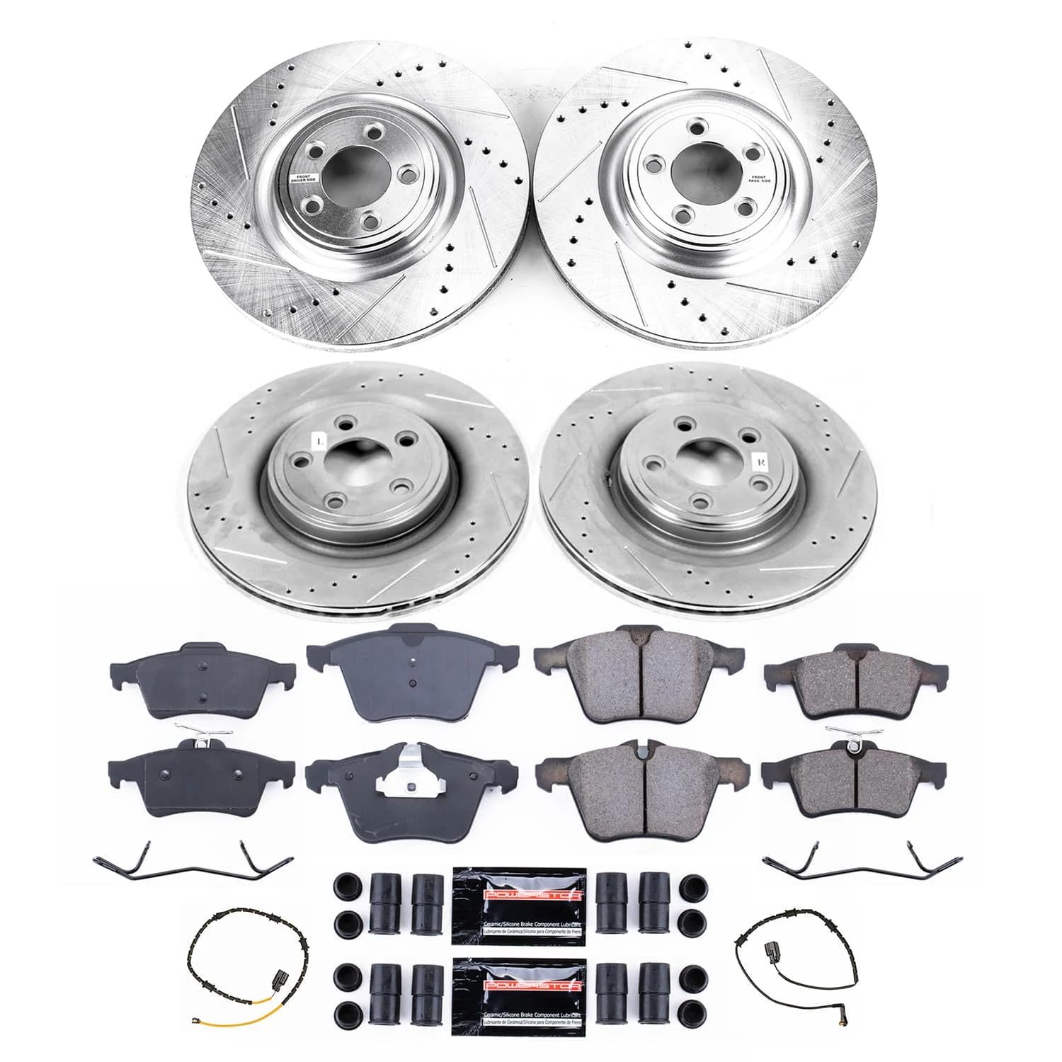 POWERSTOP Z23 Carbon-Fiber Ceramic Brake Pads and Front and Rear Drilled and Slotted Rotors Brake Kit For Jaguar XJ 2013-2015 [Vehicle Specific]