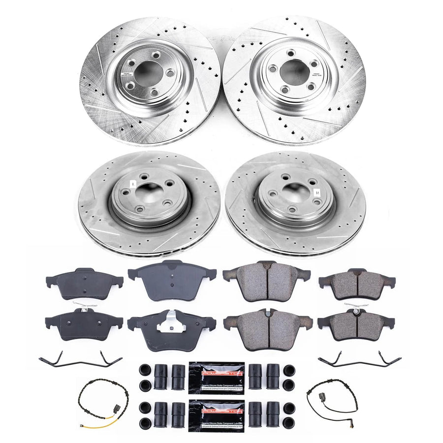 POWERSTOP Z23 Carbon-Fiber Ceramic Brake Pads and Front and Rear Drilled and Slotted Rotors Brake Kit For Jaguar XJ 2013-2015 [Vehicle Specific]
