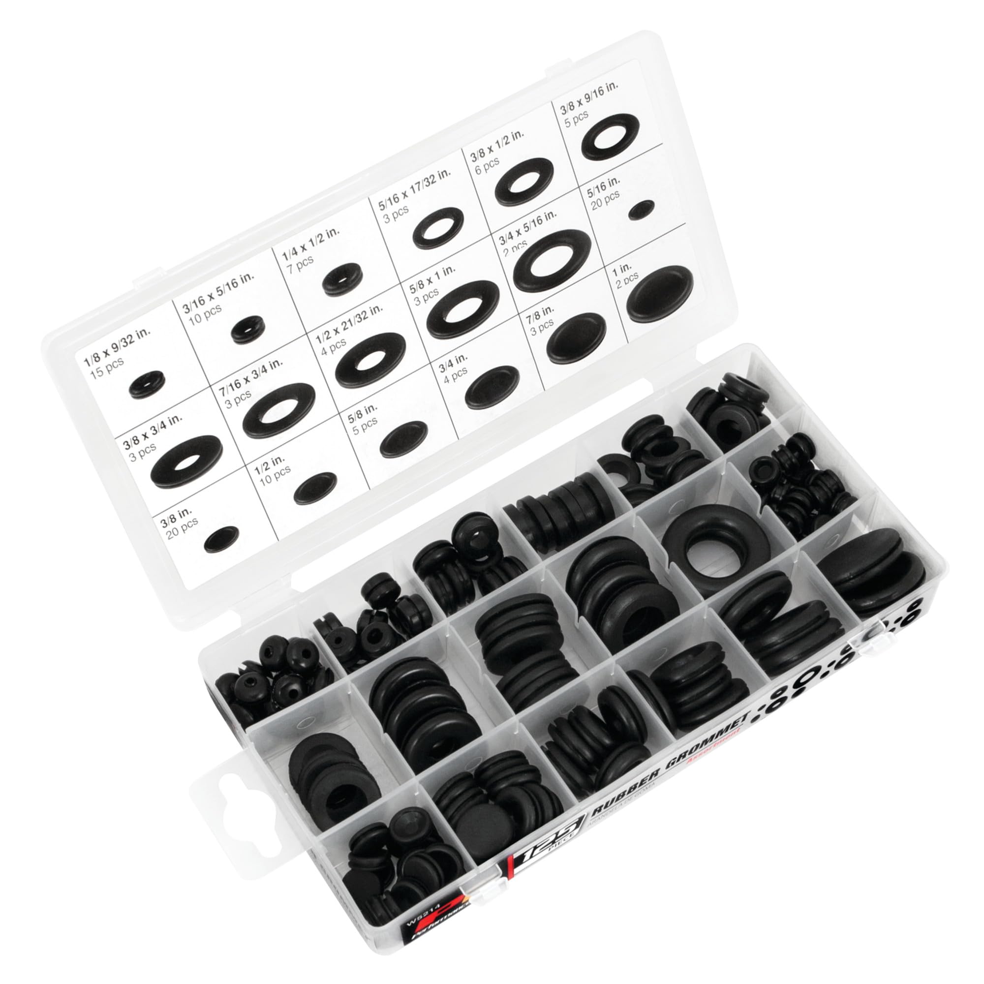 125pc Performance Tool W5214 Rubber Grommet Assortment in Organizer Case for Vehicle Maintenance and Repair in Auto Shops and Garages