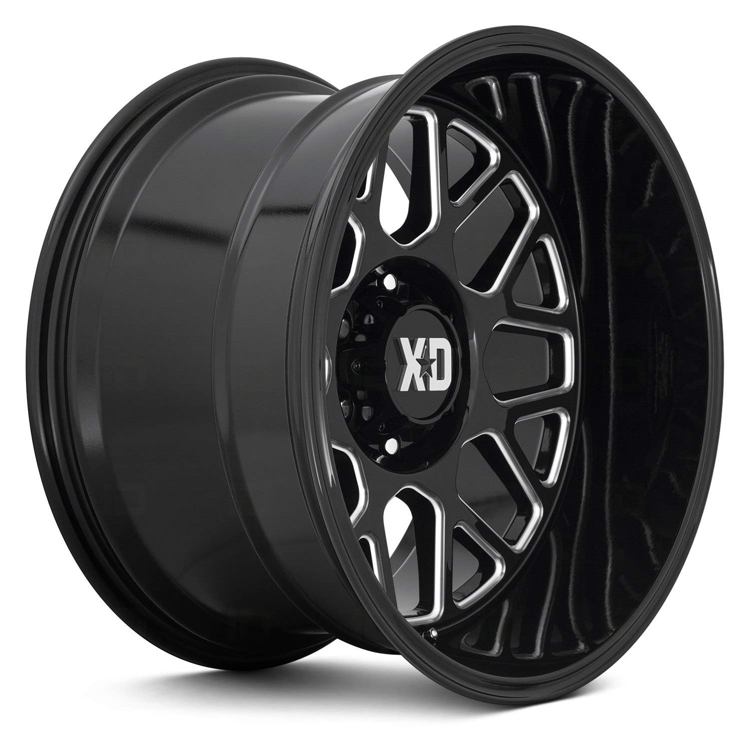 Xd849 Grenade 2 Gloss Black Milled Wheel XD Wheels with Alloy Steel (24 x 12. inches /6 x 106 mm, -44 mm Offset)