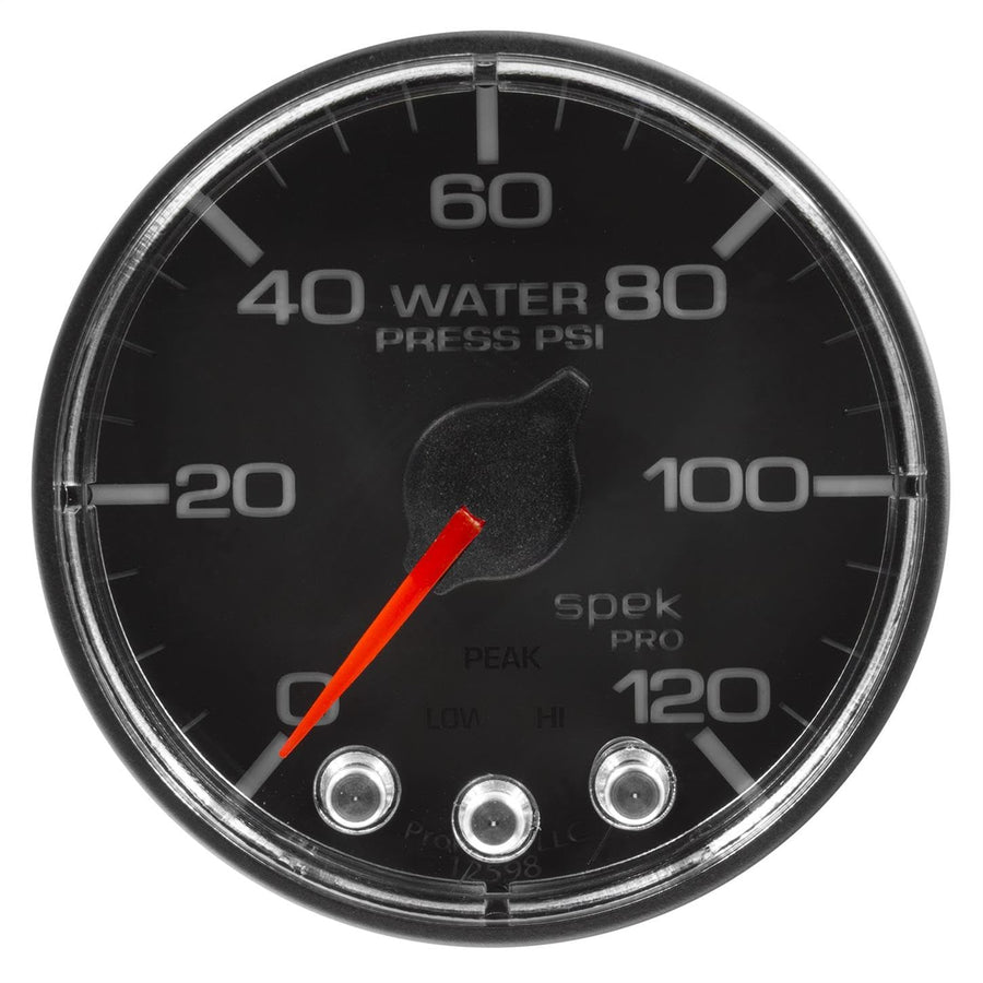 AutoMeter Gauge P345318 Water Press (Spek-Pro 2 1/16", 120Psi, Stepper Motorwith Peak & Warn, Blk/Chrm, Spek-Pro)