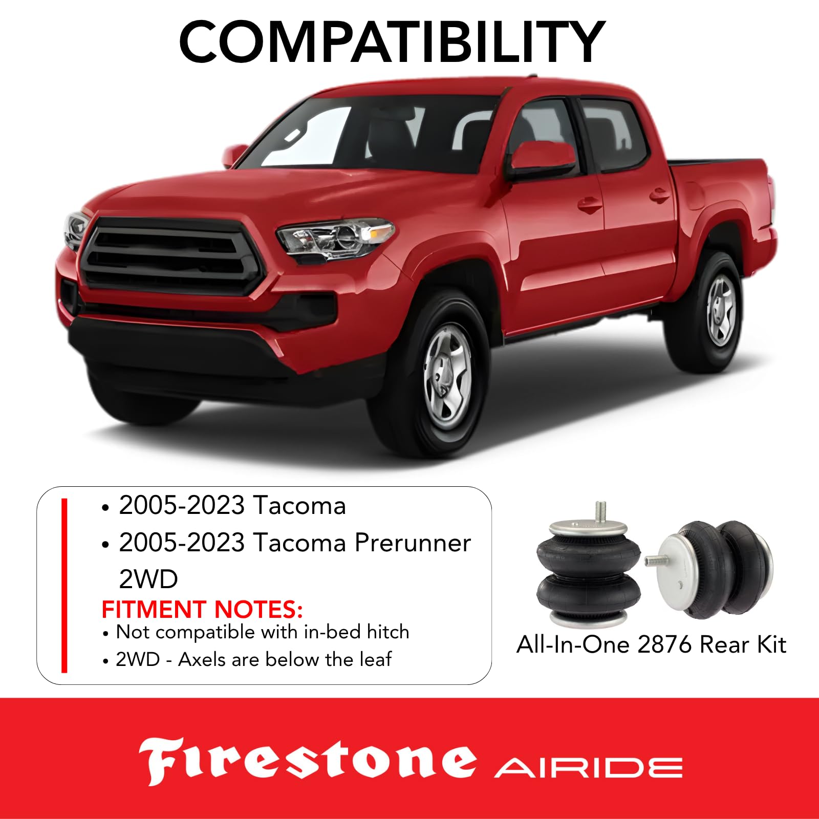 Firestone 2876 Airide All-In-One Wireless Rear Air Spring Kit fits 2005-2023 Tundra | Up to 5,000 lbs of Load-Leveling Capacity | 5-100 PSI | Easy Installation