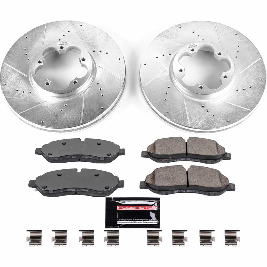 Power Stop K7150 Z23 Carbon Fiber Brake Pads with Drilled & Slotted Brake Rotors Kit